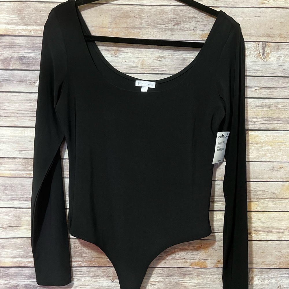 NWT Leith Long Sleeve Black Bodysuit Size Large  B3